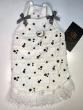 vestido tweed blanco con flores negras