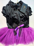 vestido para mascotas terciopelo negro tutú morado