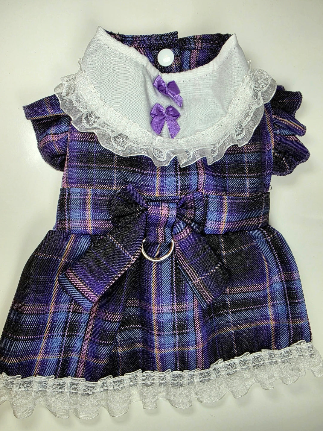 Vestido Tartán con Cuello Marinero y Encaje
