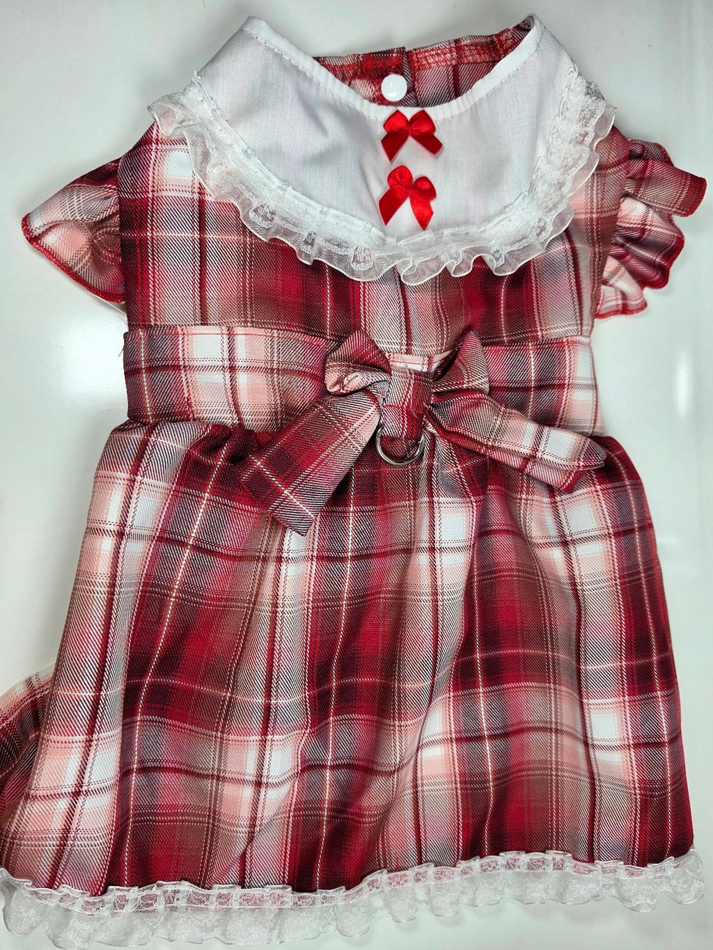 Vestido Tartán con Cuello Marinero y Encaje