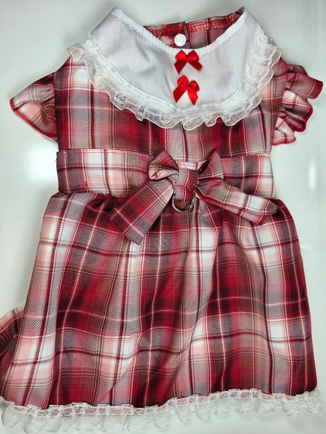 Vestido Tartán con Cuello Marinero y Encaje