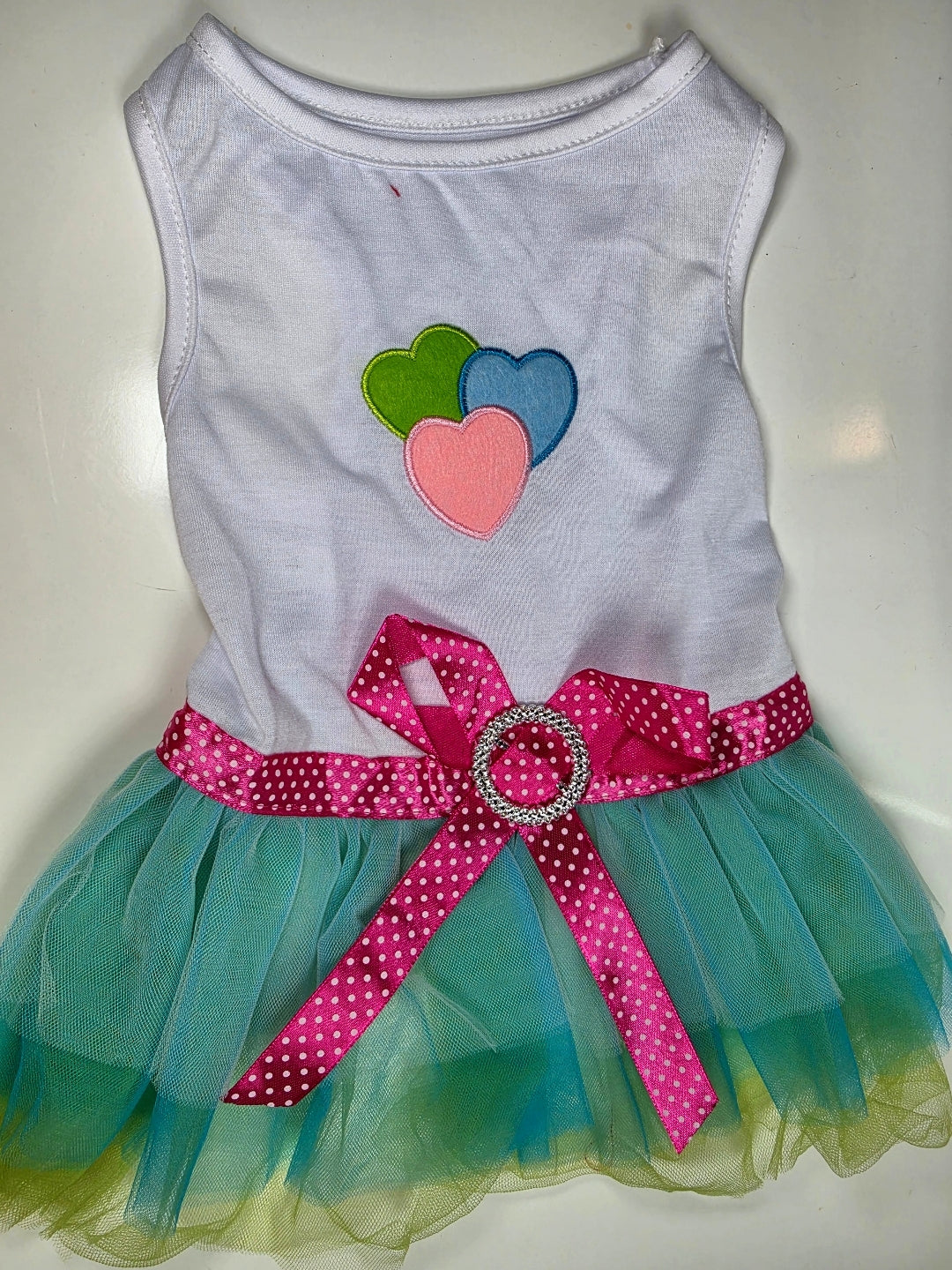 Vestido Cuerpo Blanco con Aplique y Tutú de Lunares